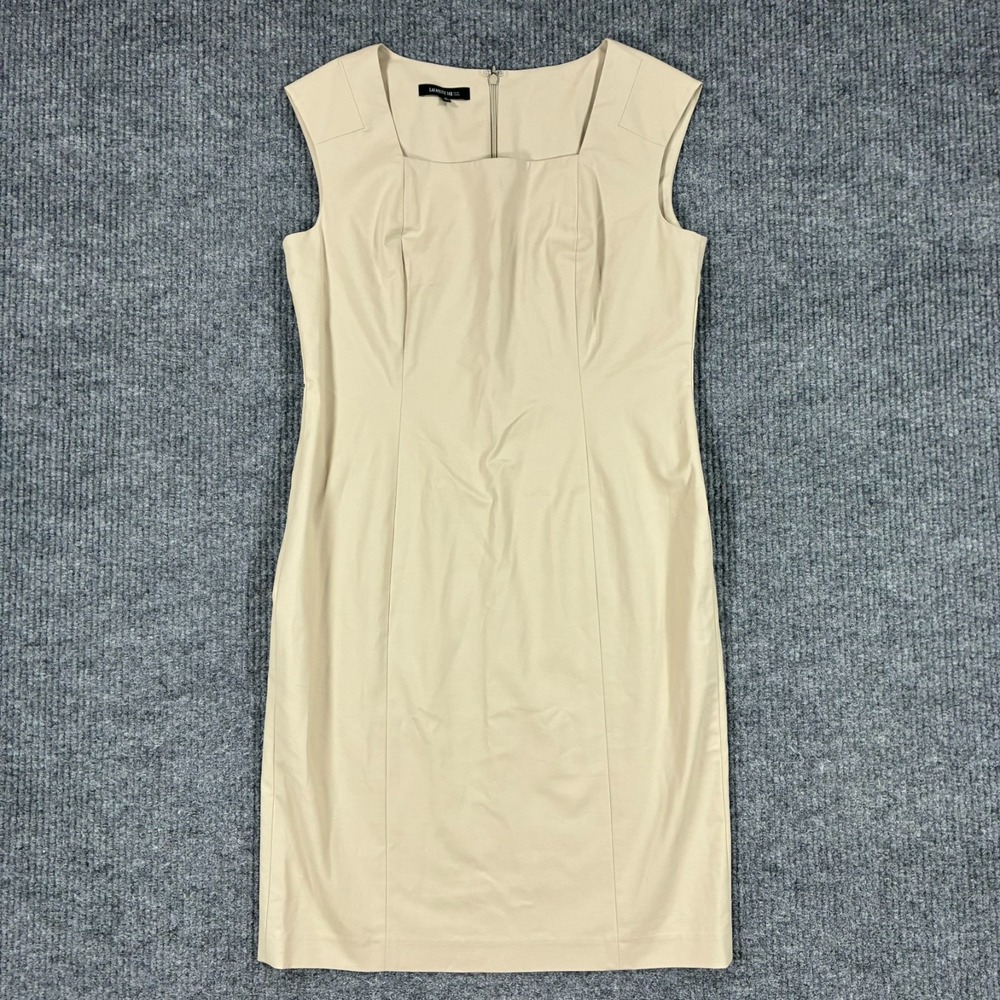 Lafayette 148 New York Womens Size 12 Beige Square Neck Sheath Midi Dress